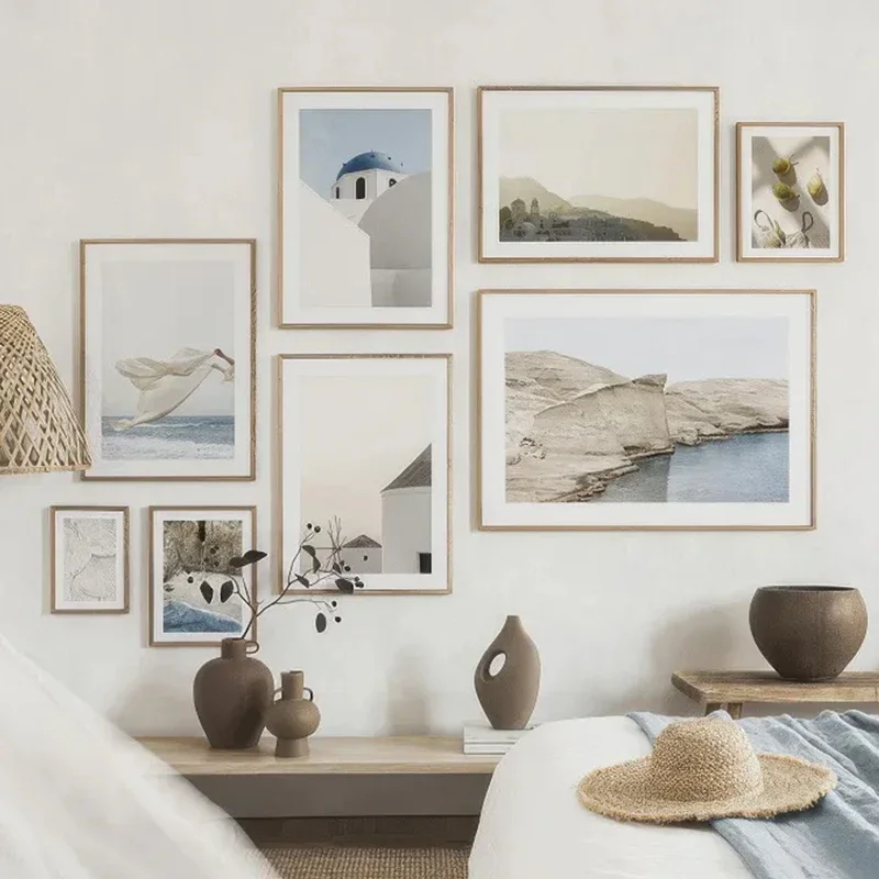 1pc frameless Tropical Blue Sea White Sand Beach Conch Lighthouse Wall Art Home Decoration Nordic Posters And Prints Canvas Pain