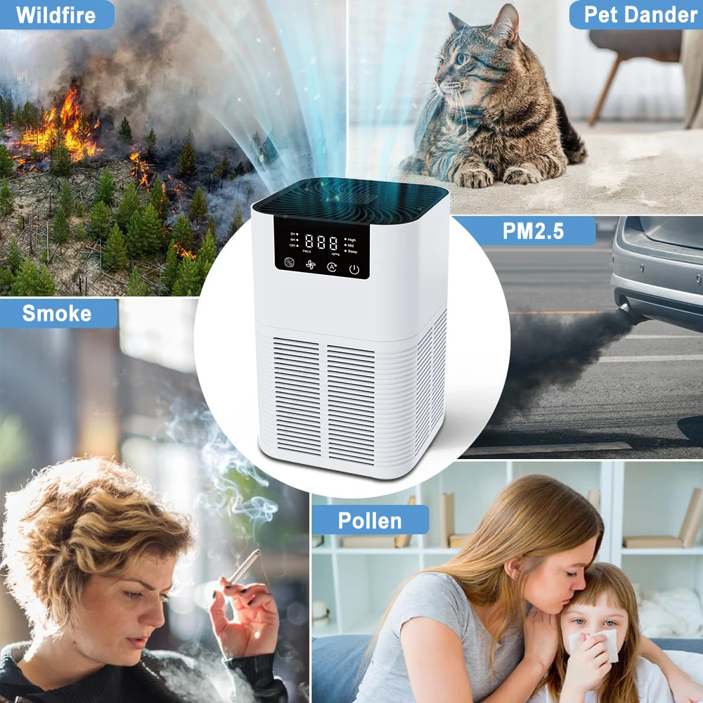 Purificador de aire con filtro HEPA para el hogar, generador de iones negativos con olor a humo, limpiador de aire de aromaterapia, eficiente