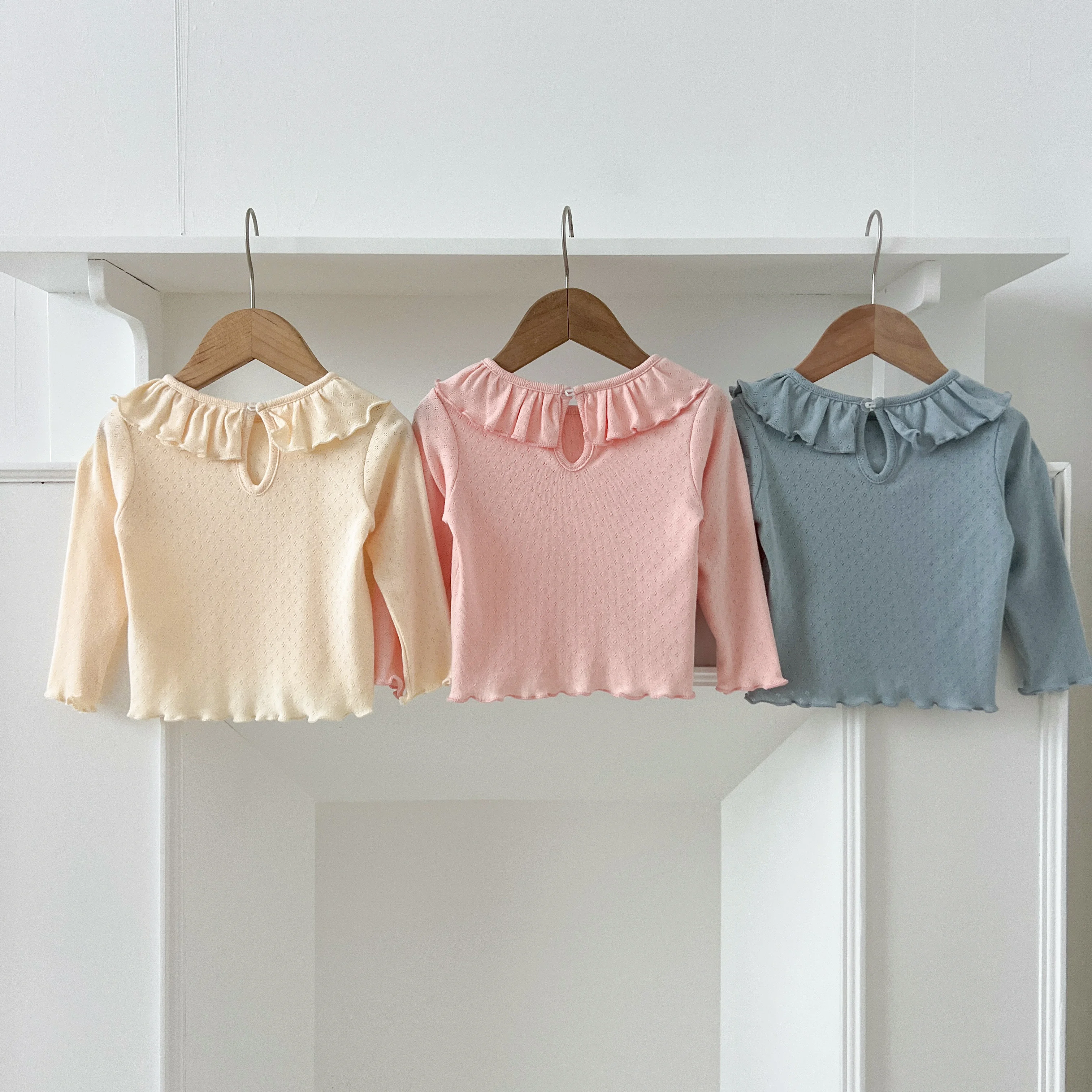 1-6Yrs Baby Kleidung Frühling Infant Mädchen Langarm T-shirts Spitze Lotus Kragen Prinzessin Kinder Bodenbildung Shirt Kleinkind Baumwolle Tops – Detail 32