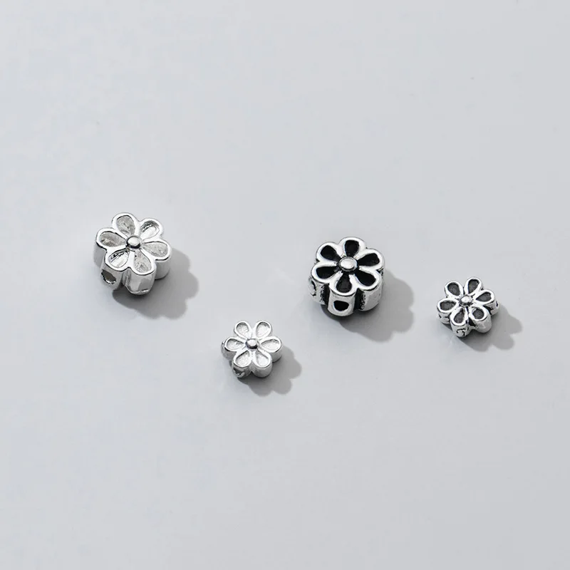 Real 925 Sterling Silver Accessories Flower Shape Spacer Beads for DIY Bracelet Necklace Jewelry Findings