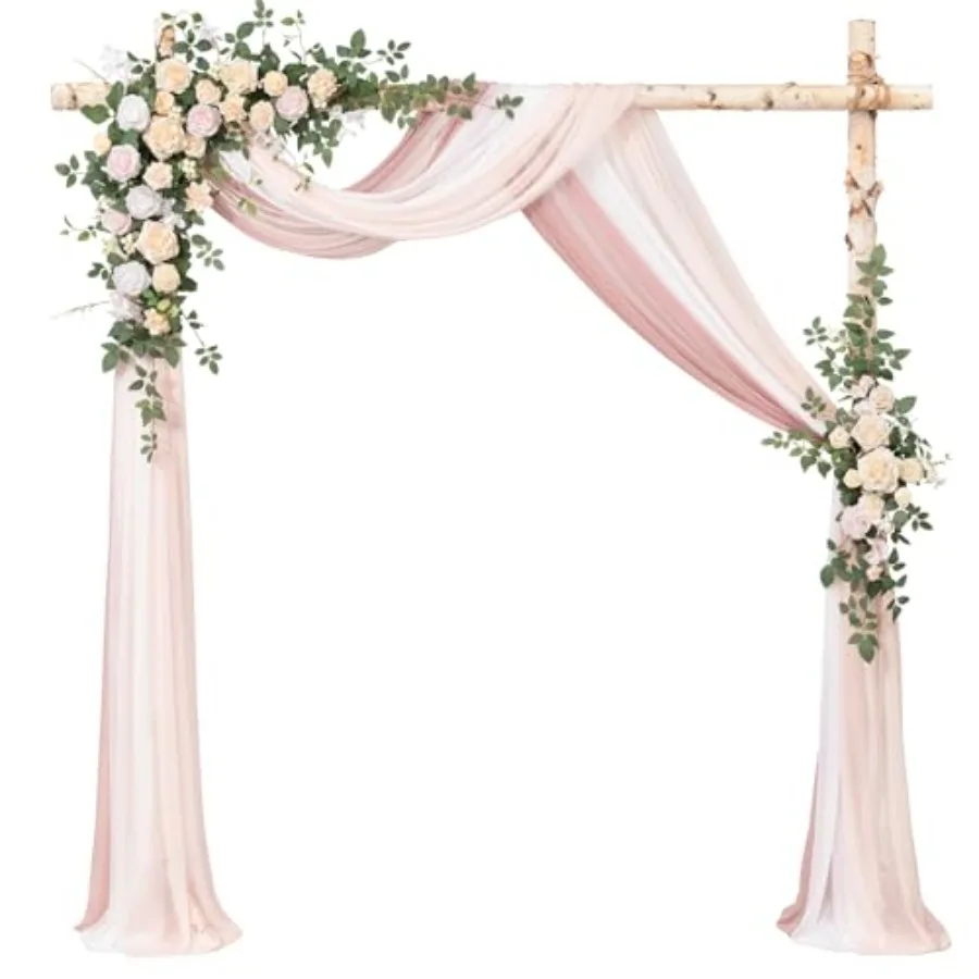 

Wedding Arch Flowers with Drapes Kit-Pack of 5, 2pcs Flower Arrangements 3pcs Sheer Hanging Drapes White Ceremony Arbor Backdro
