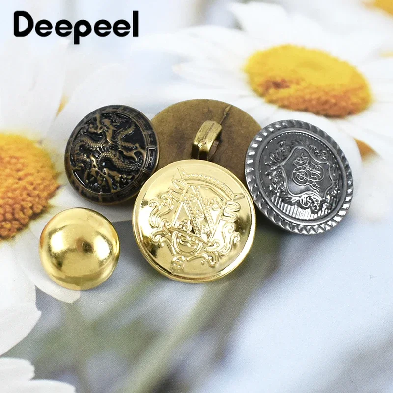 10Pcs Deepeel 15-25mm Round Metal Buttons Vintage Brass Mushroom Shank Button Coat Jacket Clothes Decor Repair Kit Accessories