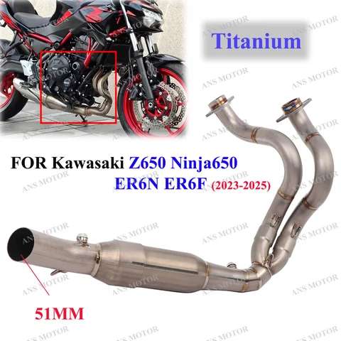 Kawasaki Z650 Ninja 650 ER6N ER6F 2023-2025 오토바이 배기 프론트 링크 파이프 슬립 온 51MM 머플러 스테인레스/티타늄