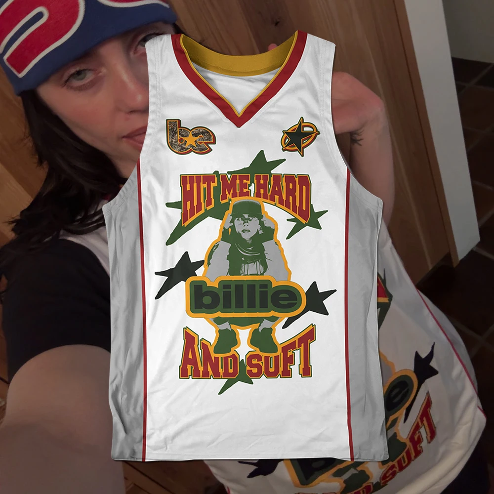 

2026 Unisex Retro Basketball Jersey Tank Top Billie "Hit Me Hard and Soft" Print Breathable Mesh Casual Streetwear Sports Vest