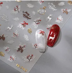 1pcs Christmas Nail Sticker Cute Gold leaf Elk Snow Ball Adhesive Nail Art Stickers DIY 5D Bronzing Nails Decoration 2025 Decals