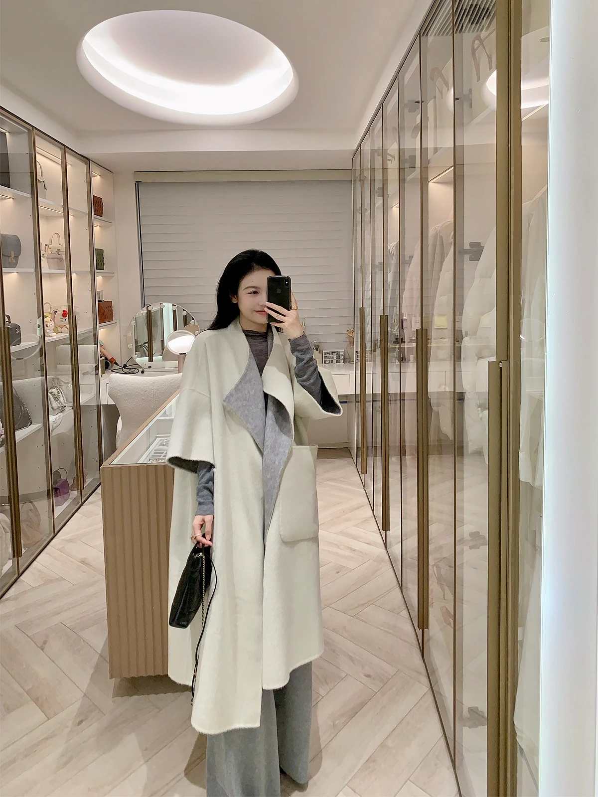 

FPOH ey Double-Sided Woolen Coat Women's Outerwear Autumn Winter High-End Feelings Commute Sle Korean Version