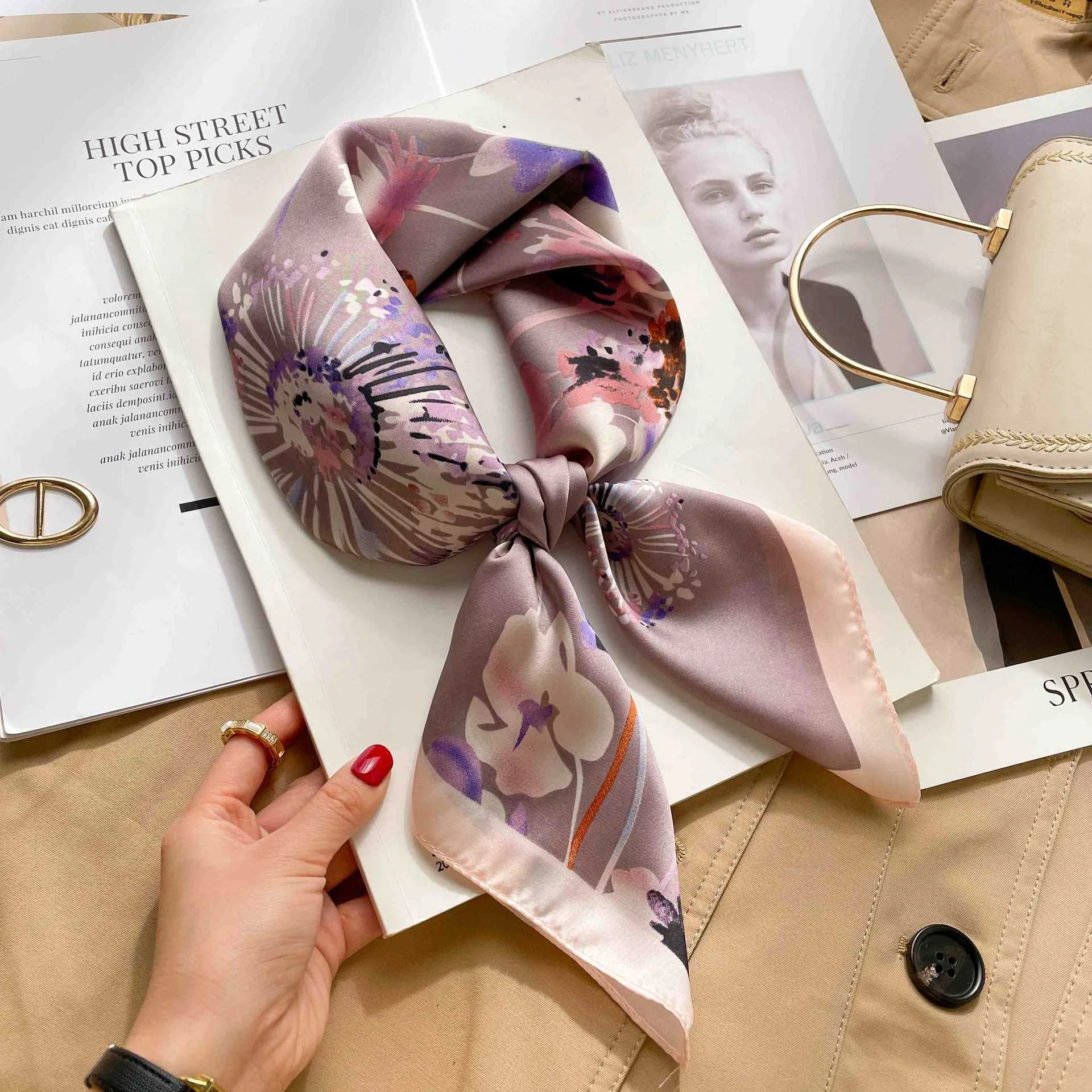 70cm Leopardenmuster Seidenschal für Damen Satin-Tuch Modische Wickel Schal Halstuch Damen Haarbänder Stirnband Bandana – Detail 2