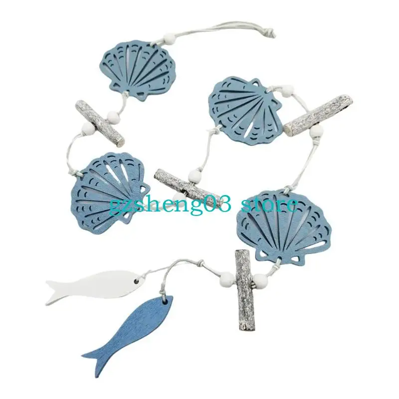 U75C Ocean Theme Decoration Decoration Blue Fish Sea Shell Ornament para parede e janela