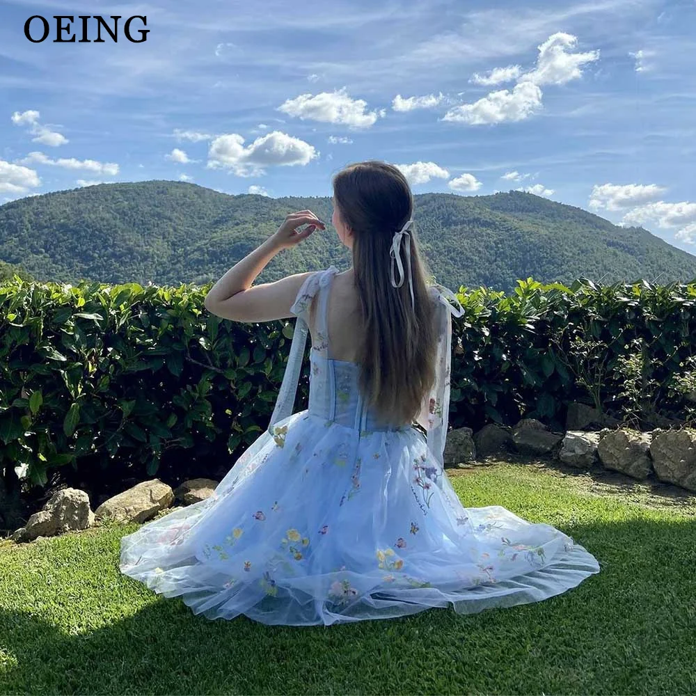 OEING Pastrol Lavender A-Line Prom Dresses Fairy Spaghetti Strap Embroidery Evening Dress Summer Party Gown Vestidos De Gala