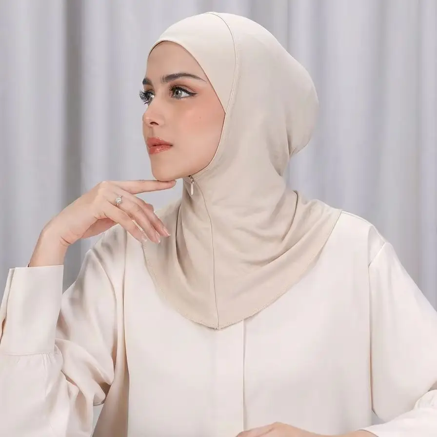 

Женский мусульманский мгновенный хиджаб-шапочка для Рамадана с молнией, мягкий однотонный нижний платок-подшапочка, покрывало для шеи и головы, исламский тюрбан