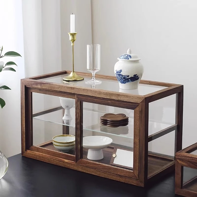 Coffee shop dessert bread display cabinet black walnut glass cabinet display dust storage cabinet