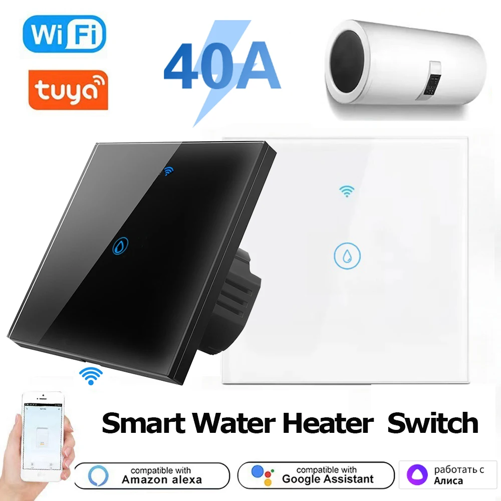 40A Tuya Smart Wifi Water Heater Boiler Touch Switch EU for Lighting Water Heater Air Conditioner Works with Google Home Alexa