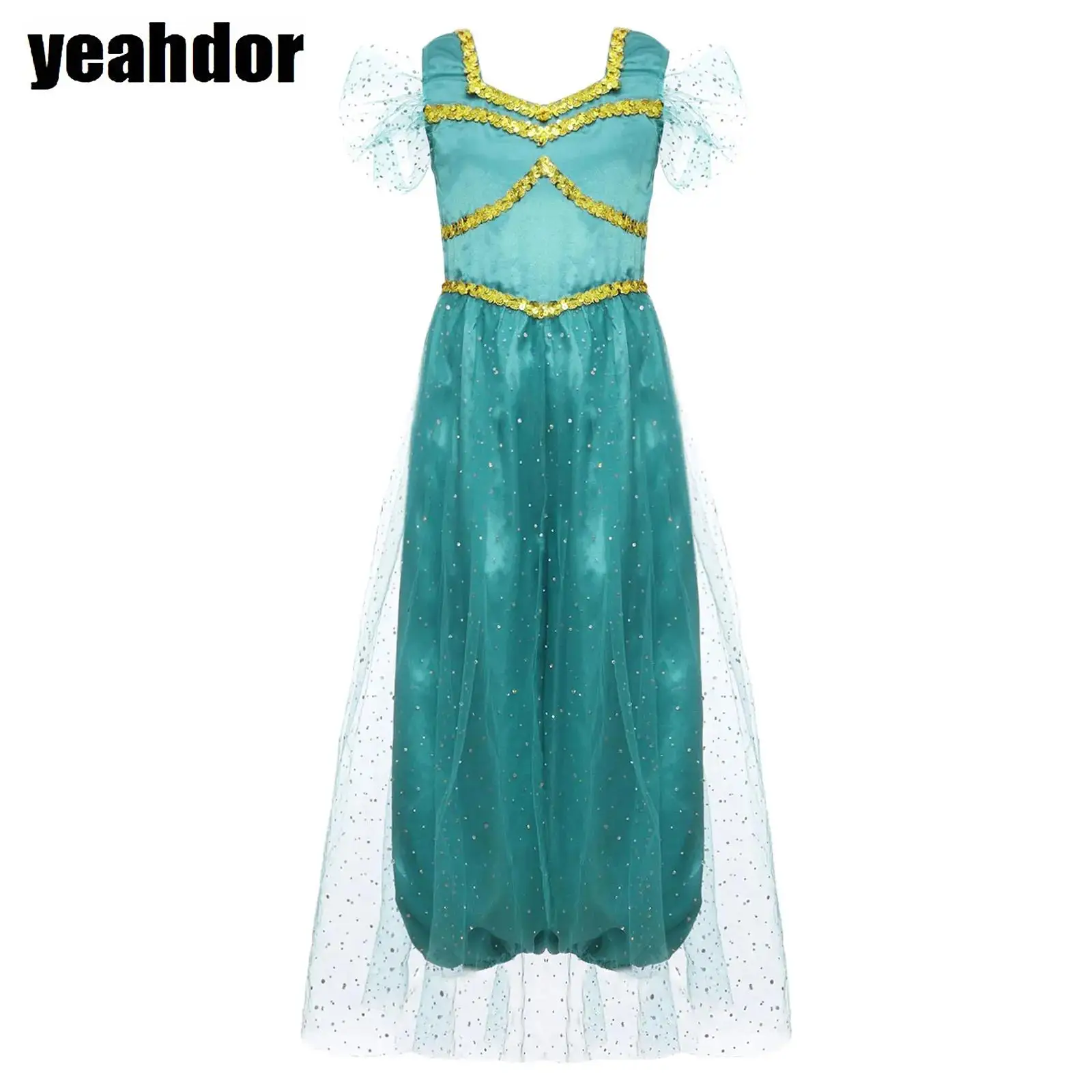 

Girls Halloween Arabian Princess Fancy Costume Indian Belly Dance Jumpsuit Movie Character Role Play Costume Sequins Bodysuit