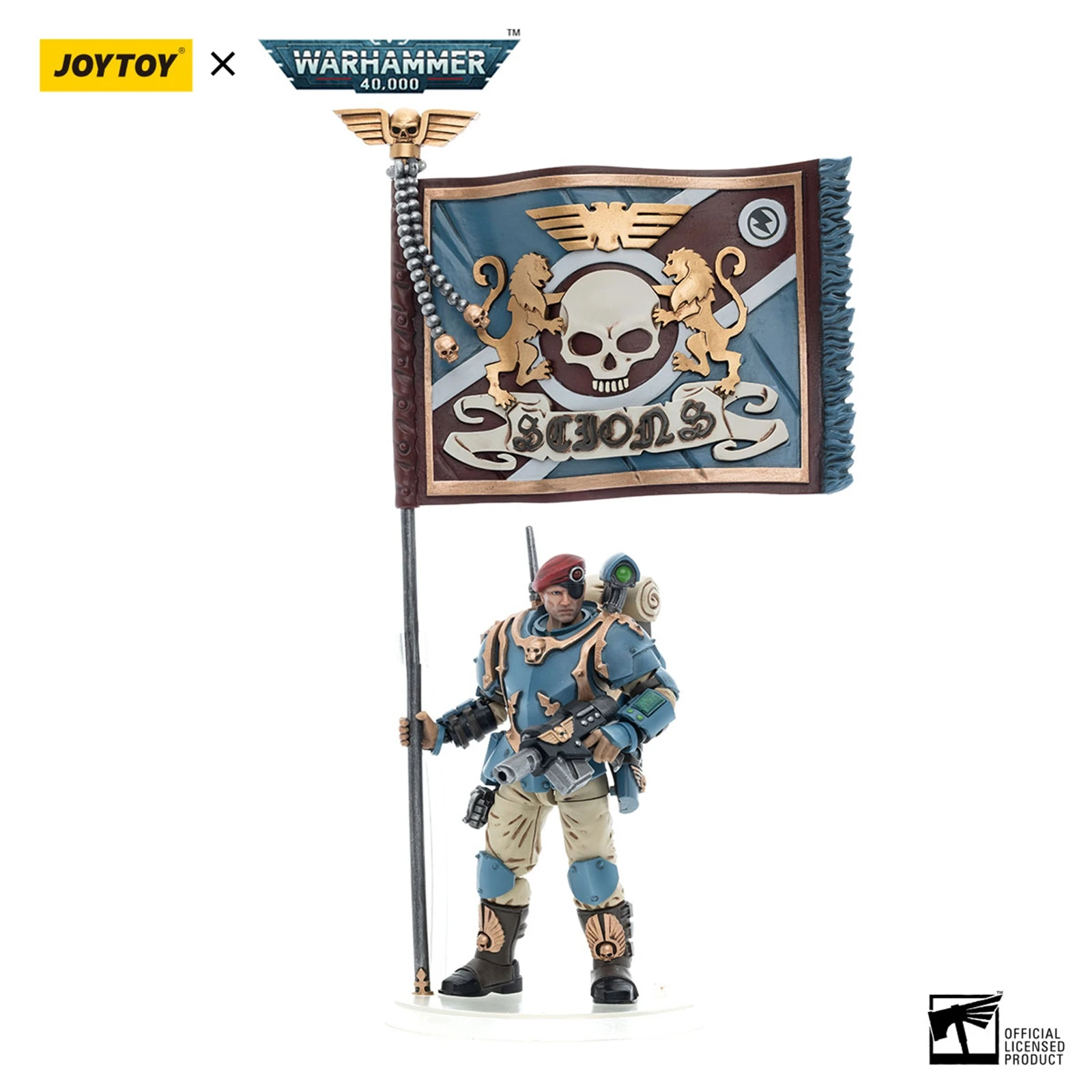 

JOYTOY Warhammer 40000 1/18 Action JT5130 Astra Militarum Tempestus Scions Command Squad 55th Kappic Eagles Banner Bearer