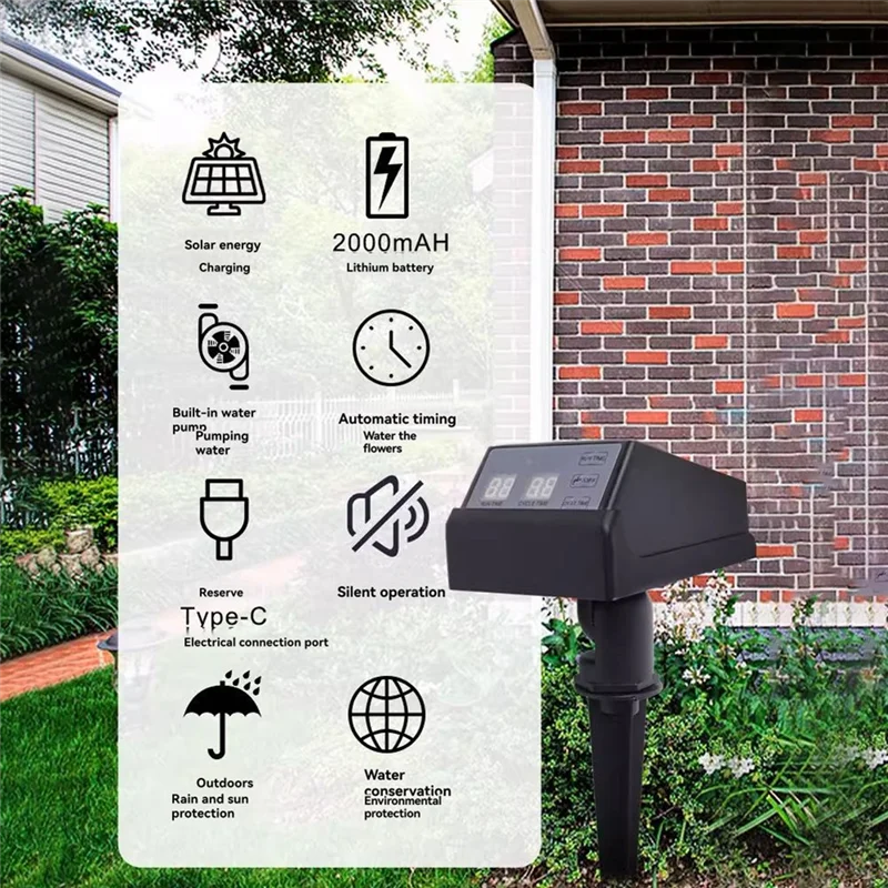 

TKOH-Drip Irrigation Water Pump Control System Solar Automatic Irrigation Timer Kit Watering For Garden Lawn Pot Rechargeable