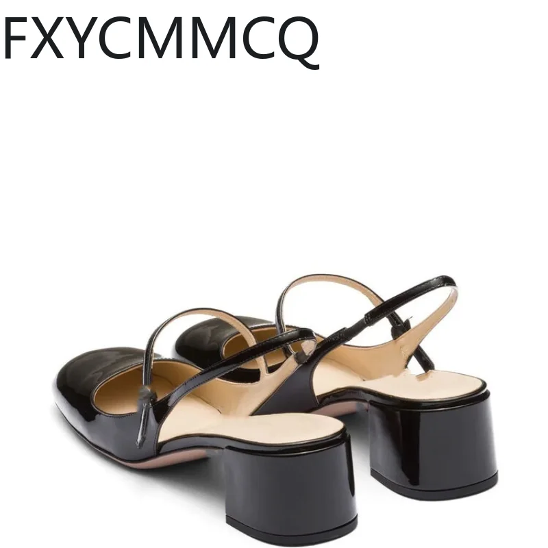 FXYCMMCQ 2023 Women\'s Summer Thick Heel Back Empty Baotou Shallow Mouth Single Shoes Oversized Size 32-46 23-14