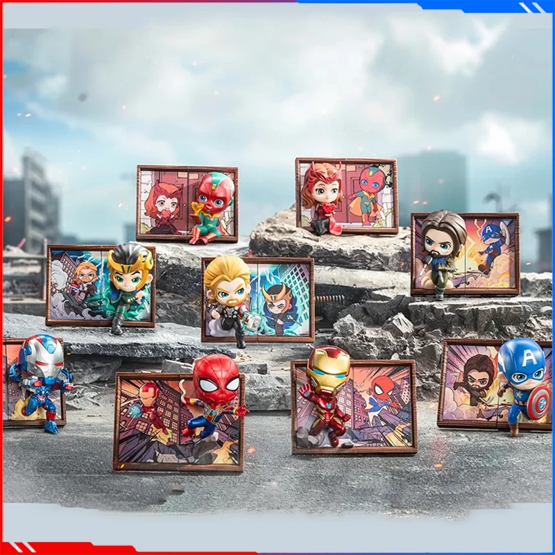 POP MART Marvel Photo Frame Series Blind Box 2024 New Q-Style Iron Man Spider man Mystery Box Children Toys Birthday Gift