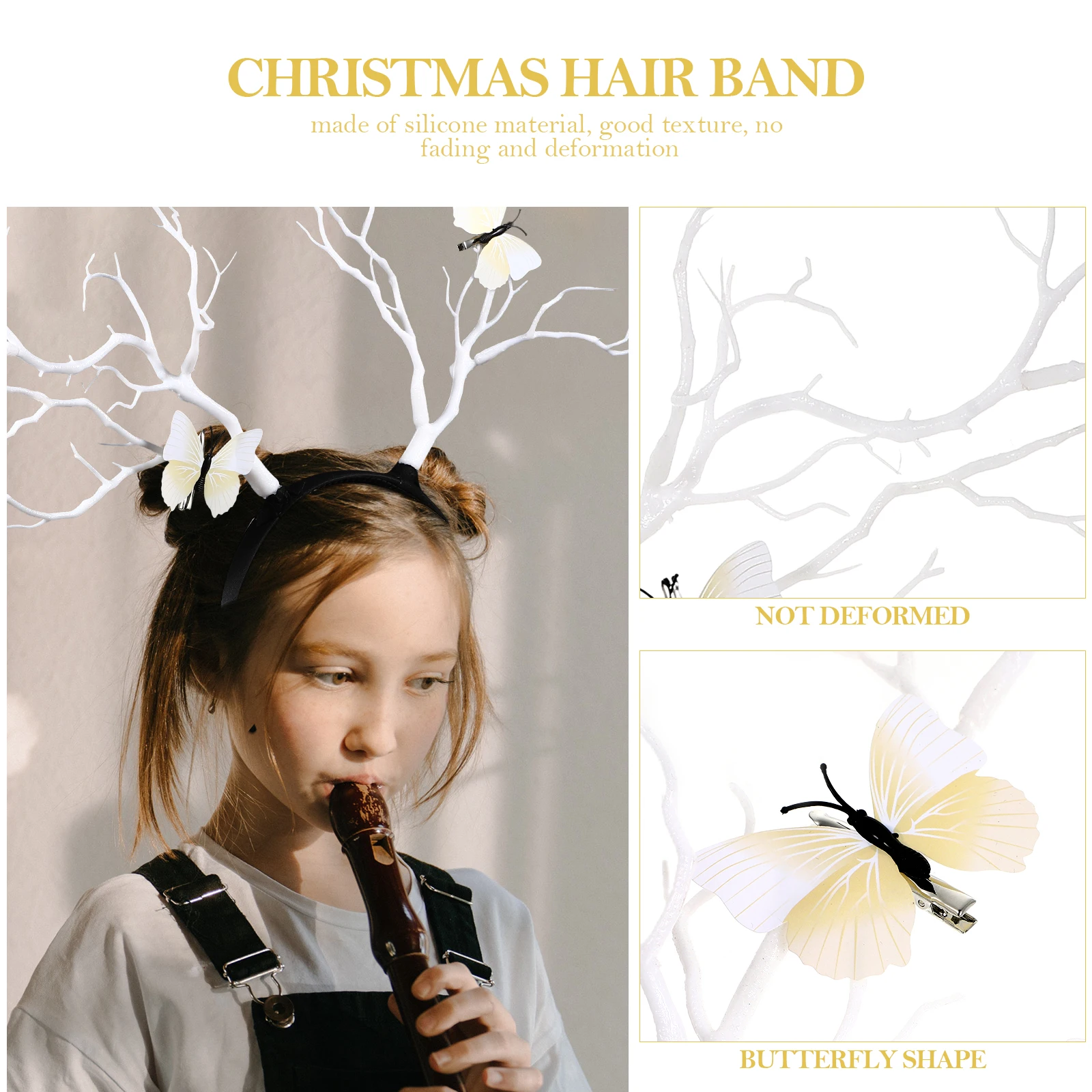 

1pc Silicone Christmas Hair Band Creative Party Headband For Kids Adults Photography Prop Branch Horn Shaped Cosplay Headdress
