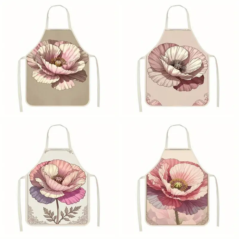 

Floral Pattern Apron Linen Apron, Suitable For Kitchen Cooking, Parent-Child Interaction, Painting And Other Scenarios