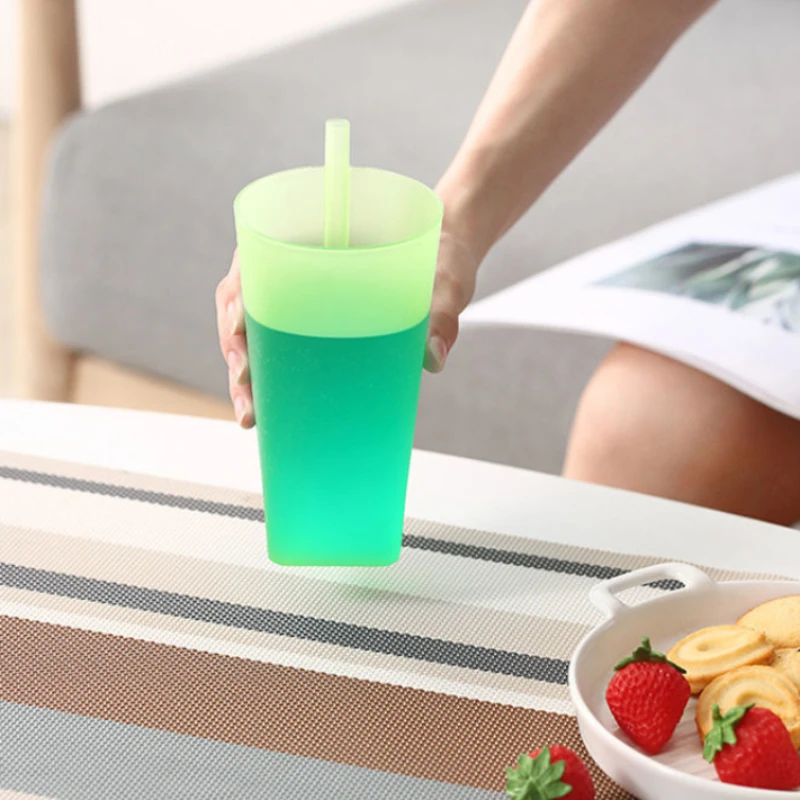 11cm Kid Children 2 in 1 Sip Cup with Built in Straw Solid Color Translucent Food-grade Plastic Beverag / Water Cup Drinkware