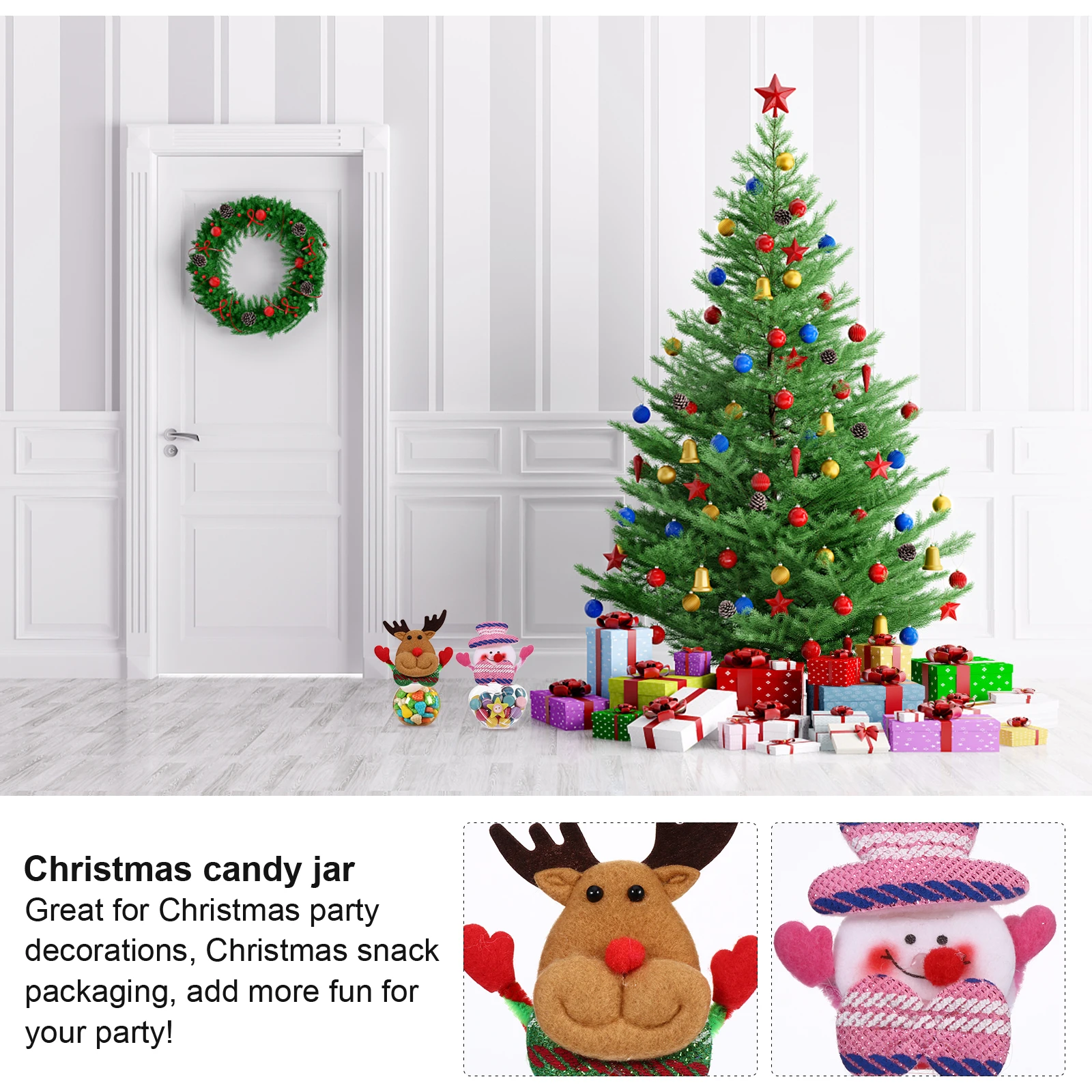 

5pcs Christmas Candy Jars Round Heart Shape Storage Containers Party Decoration Bedroom Living Room Office Safe Plastic