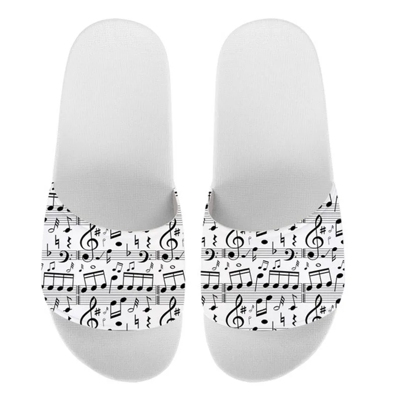 2025 Summer Outdoor Beach Slippers for Women Music Notes Keyboard Print Slide Sandals Couple Casual Bathroom Home Indoor Slipper