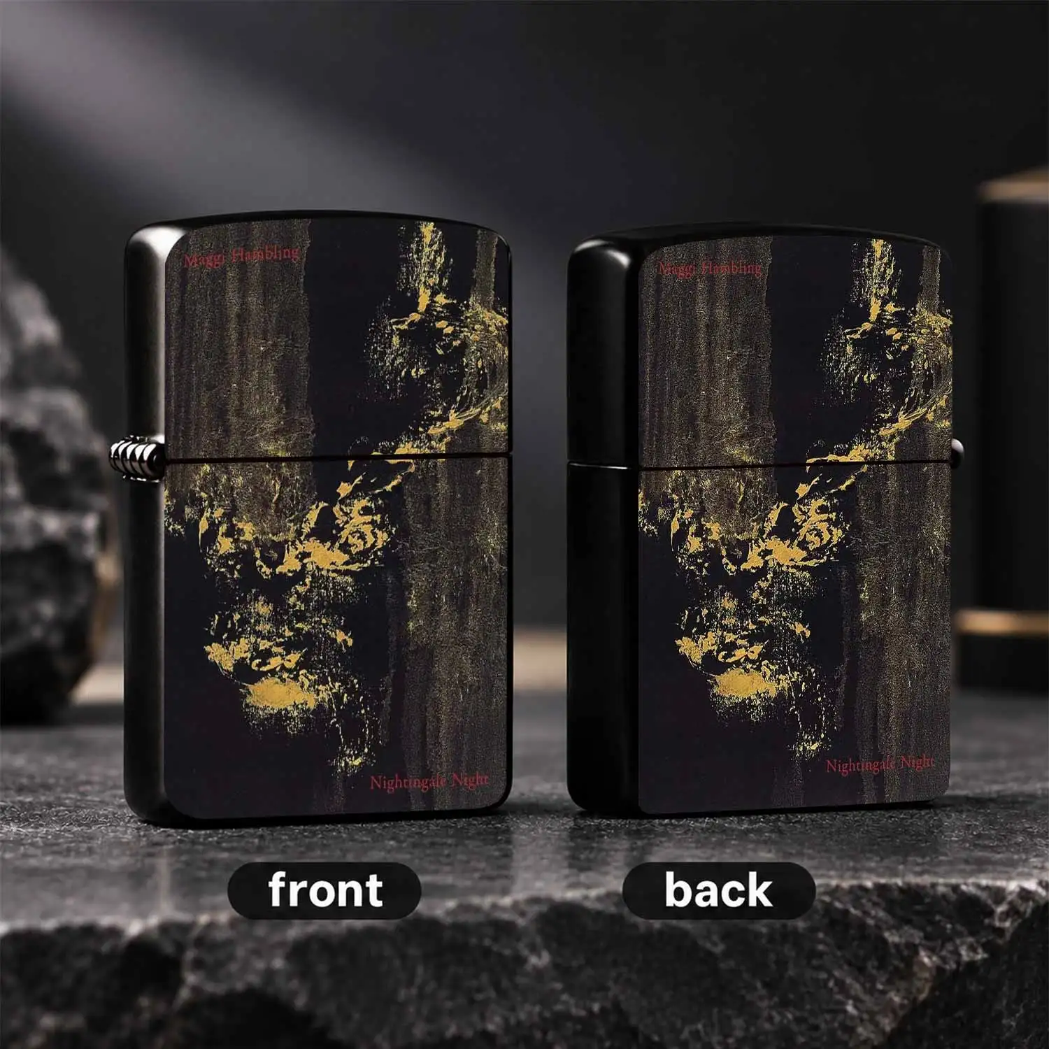 Maggi Hambling Nightingale Night Themed Portable Lighter, Exquisite Artistic Black Gold Pattern Decor, Delicate Aesthetic Versatile Ignition Tool For Daily Outdoor Travel Dating Hiking Camping Scenes, Nic A Humorous And Interesting Lighter