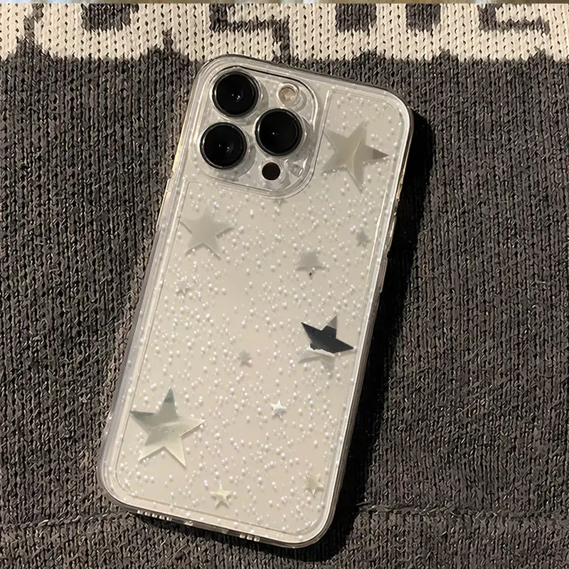 Full Screen Of Small Stars Phone Case For iPhone 16 15 14 13 12 11 Pro Max XR XS MAX 7 8 PLUS MINI Y2K Shockproof Clear Cover
