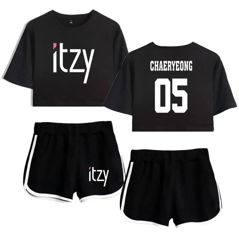 Summer Track Suit Women 2 Piece Set KPOP ITZY Crop Top Shorts Two Piece Outfits Casual Women Tracksuit Sportwear Twopiece Sets J