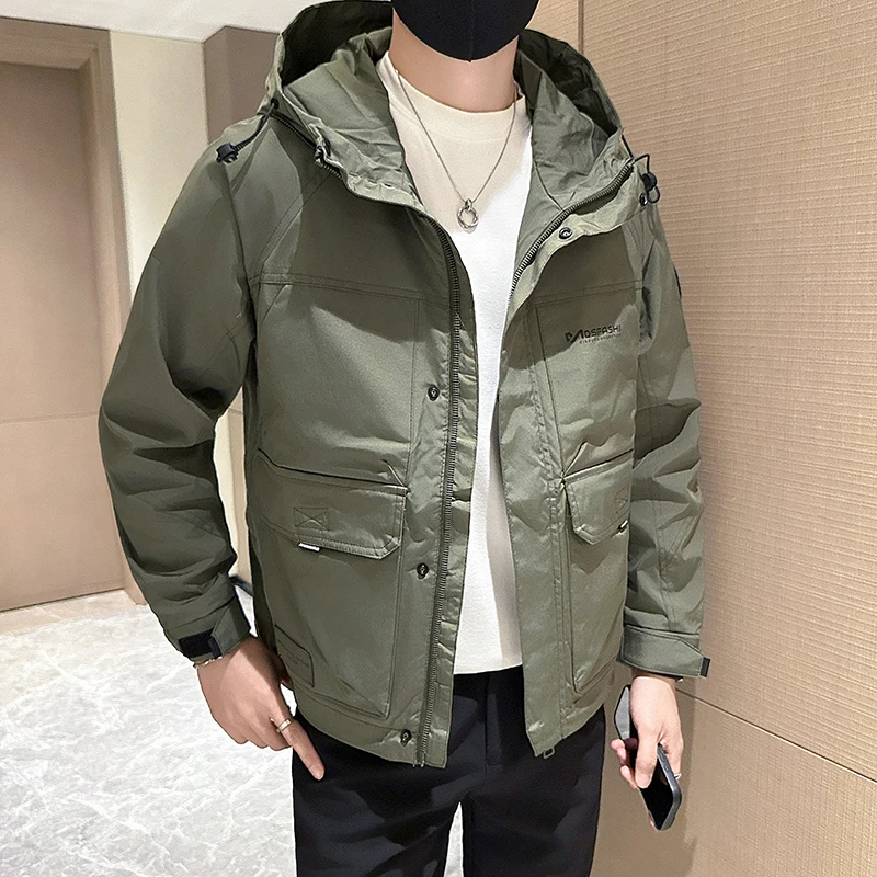

Color Blo Hooded Jaet Men's Trendy Windproof Top Spring Autumn Casual Workwear Outerwear Loose Fit Long Sve Zipper