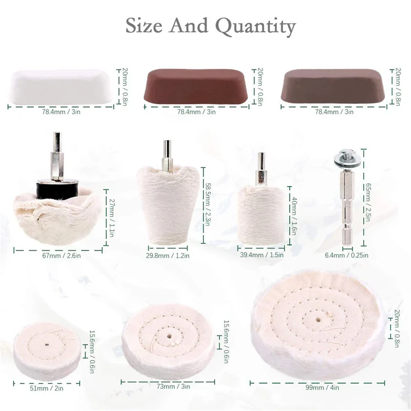 A58Z 30 Pcs Buffing Pad Polishing Wheel Kits With 9Pcs Rouge Compound With 1/4 Inch Handle, For Manifold, Aluminum
