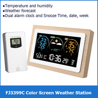 FJ3399C Weather Station with Dual-Alarms Clock Temperature & Humidity Meter Multifunctional VA Large Color Screen Weather Clock