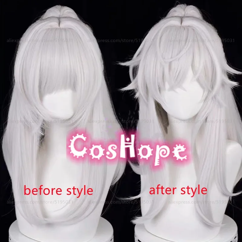 Jing Yuan 코스프레 가발, 애니메이션 코스프레 가발, 내열성 합성 가발, 실버 흰색 가발, 50cm