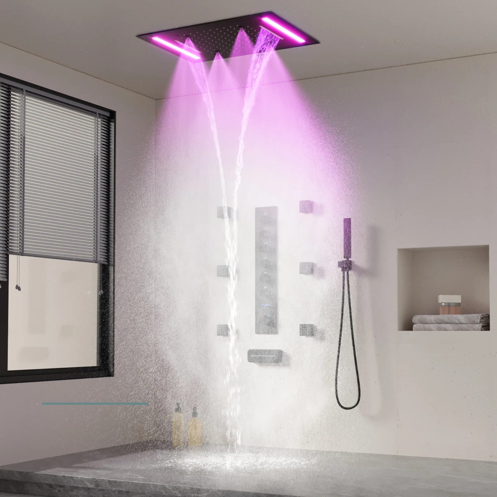 Ceiling concealed 500 * 360mm LED shower head, top spray bathroom intelligent cold and hot digital display shower head set