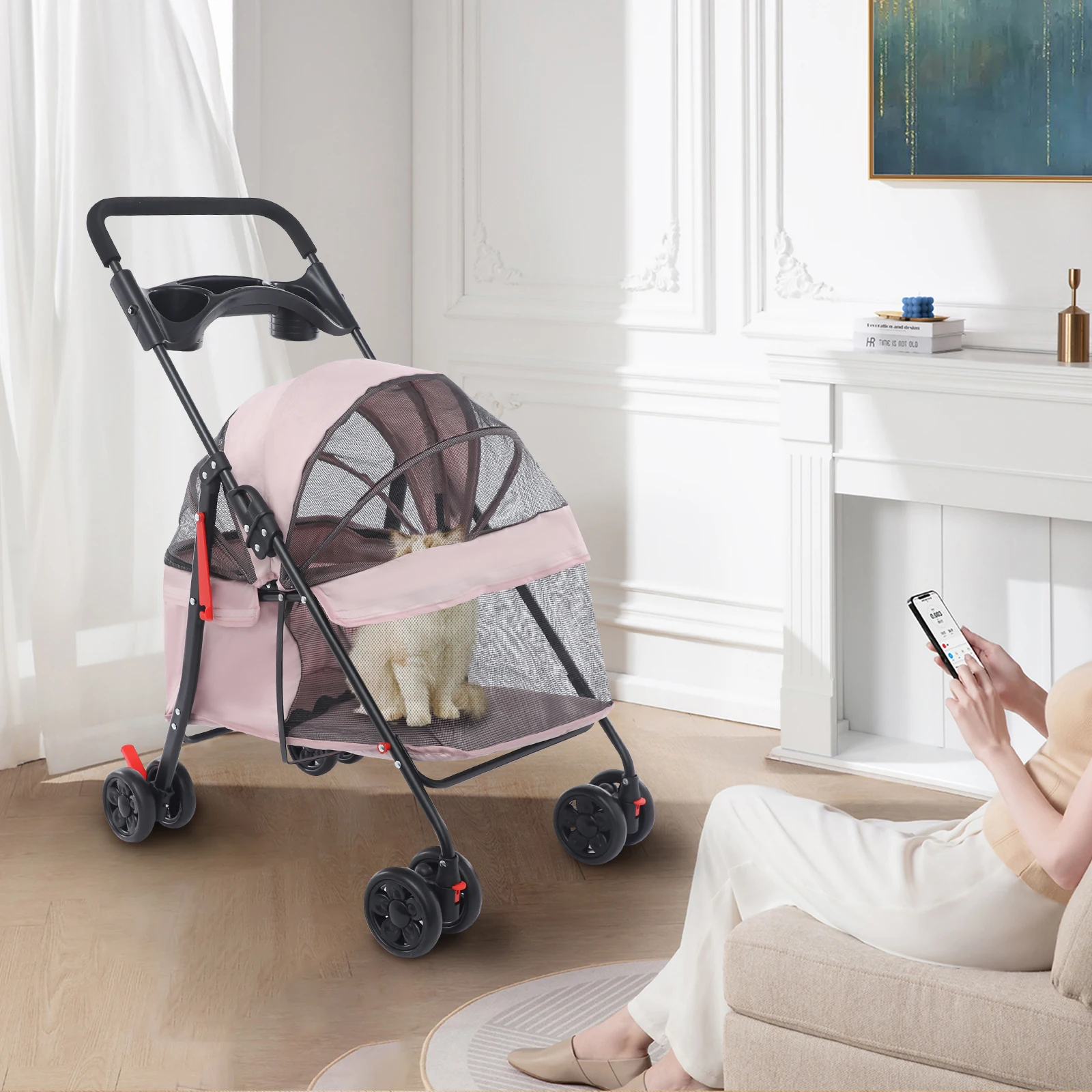 

Дышащая коляска для собак и кошек, дорожная переноска, тележка для кошек и собак, легкая складная коляска с колесами и дождевиком