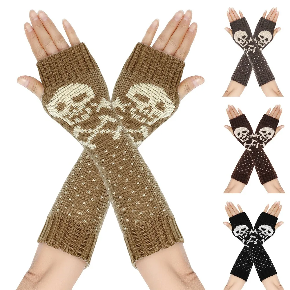 1Pair Mid Long Length Fingerless Arm Warmers Acrylic Fabric Stretchy Knit Knitted Sleeve Gloves Warm Breathable