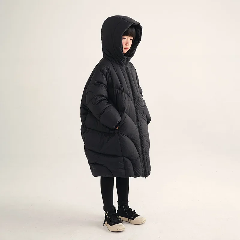 Baby Girls Fashion Clothes 5-14 Years Old Winter Cotton Jacket Children Warm Hooded Coat Loose Kids Black Outwear TR273