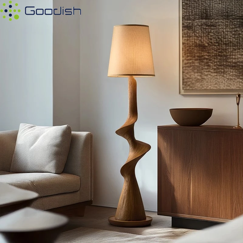 Japanische Wabi-Sabi Retro-Kunst Kreative Vertikal Gebogene Holz-Glanzleuchte LED-Stehlampe für Schlafzimmer Heimdekoration Kronleuchter