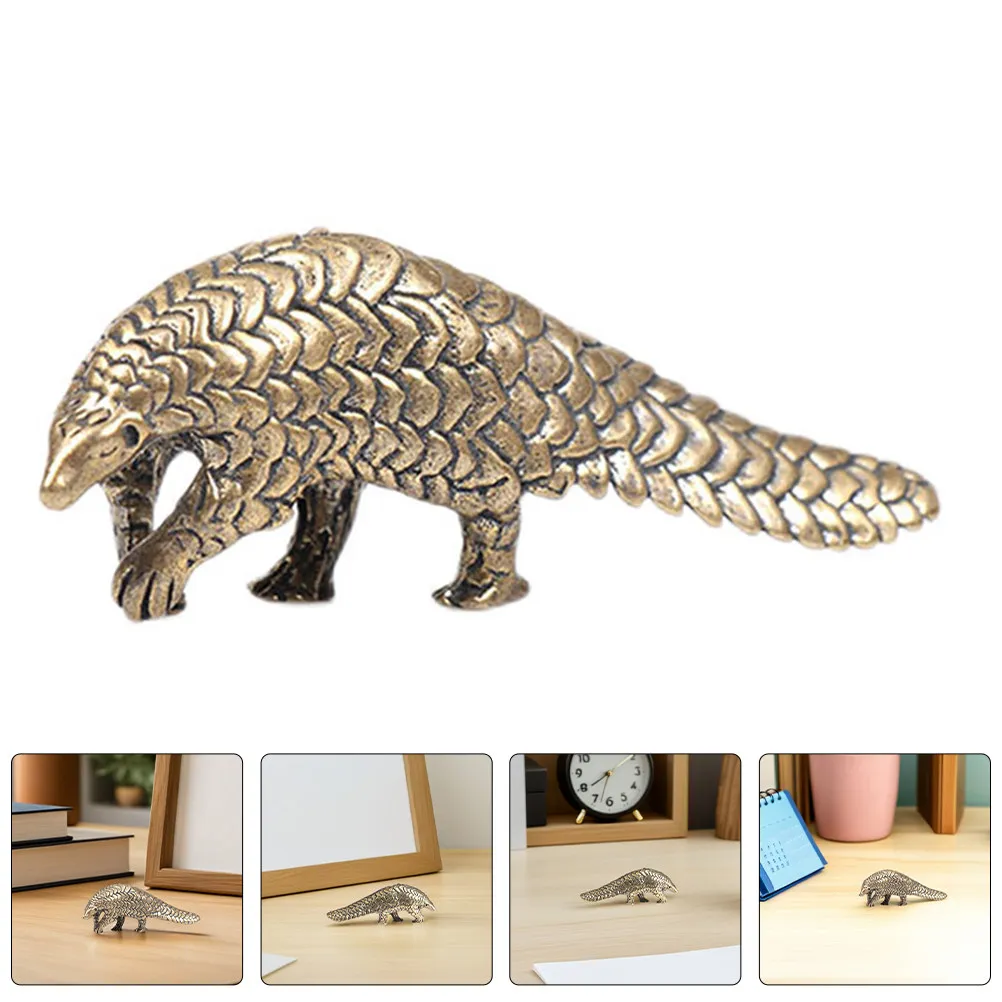 2Pcs Brass Animal Decor Pangolin Tabletop Ornament Vintage Small Statue Feng Shui Good Luck Wealth Office