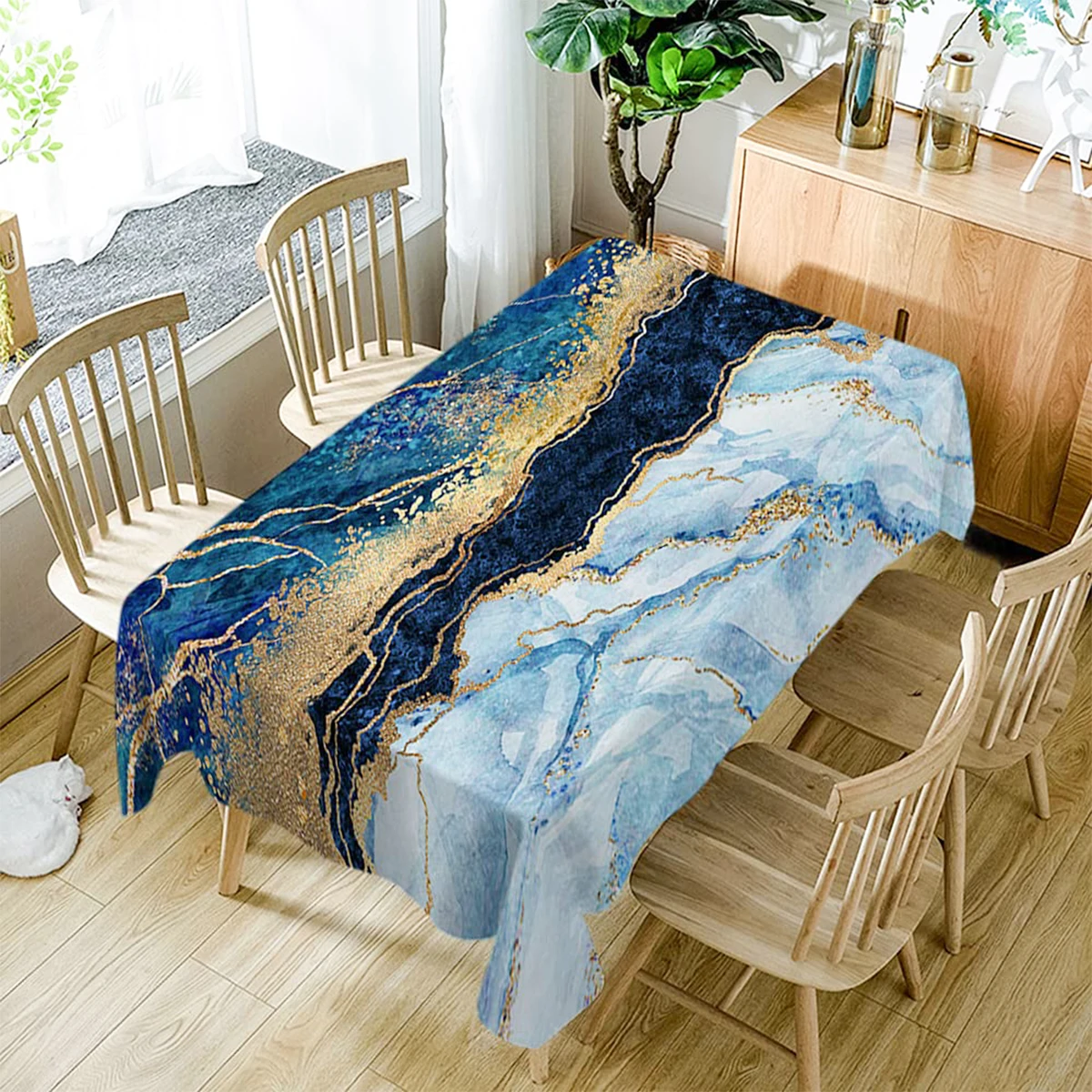 1pc Black Gold Marble Rectangular Tablecloth Blue White Waterproof Dining Table Cover for Dining Table and Wedding Decor