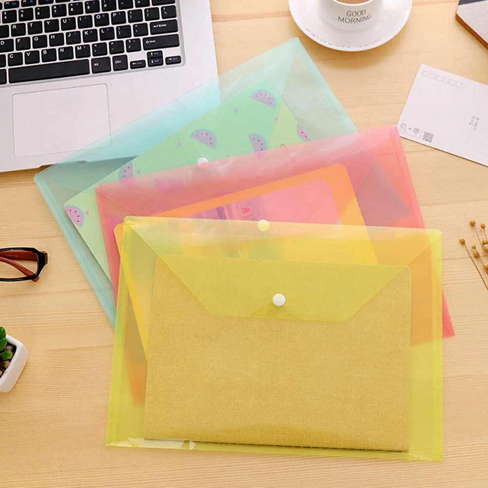 12pcs A4 Colorful Document Bags Waterproof Tear-Proof Pp Plastic File Folders For Office School Stationery Storage Organizer