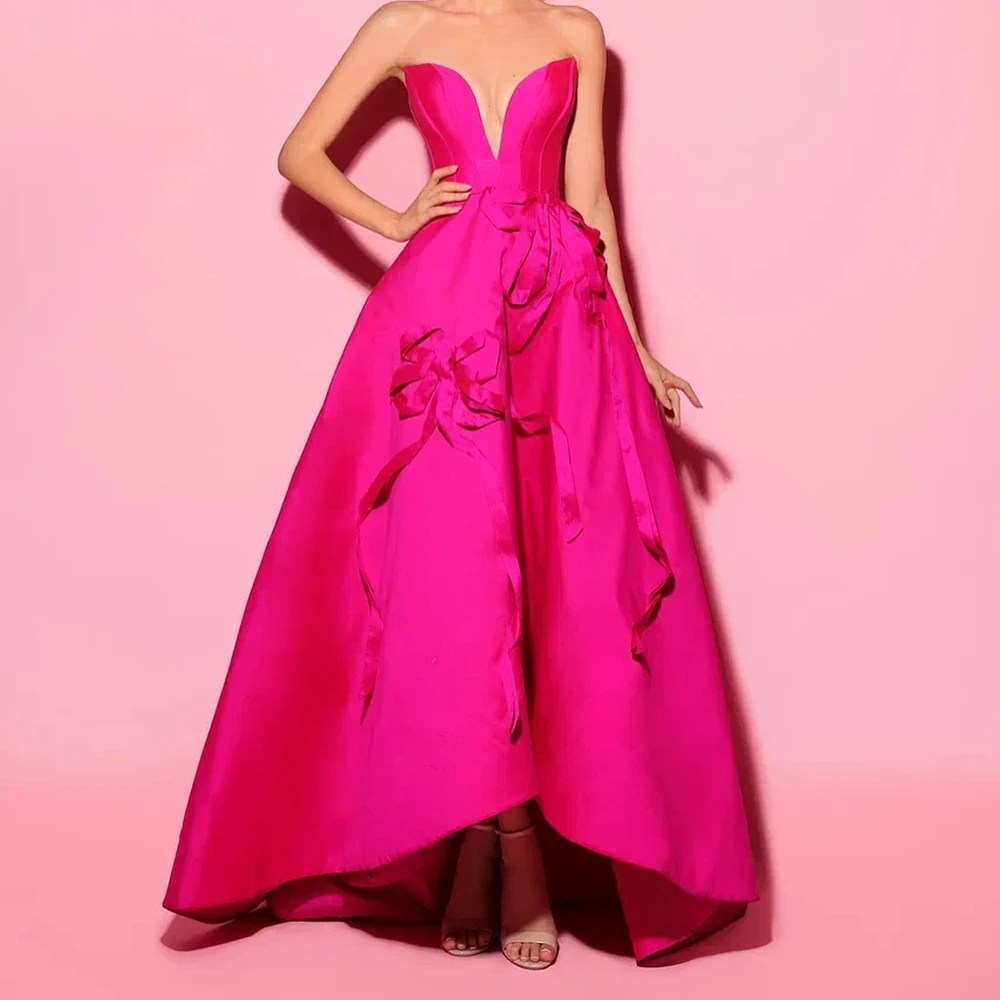 

Customized Mermaid Evening Dresses Floor-length Strapless Sleeveless Prom Gown Fashion Bow Simple Draped Backless Party Dresses