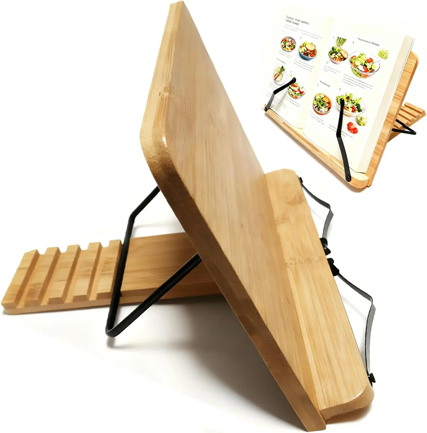 

Регулируемая подставка для кулинарных книг из бамбука, 5-уровневый держатель для кухонной столешницы для приготовления пищи, работы и учебы