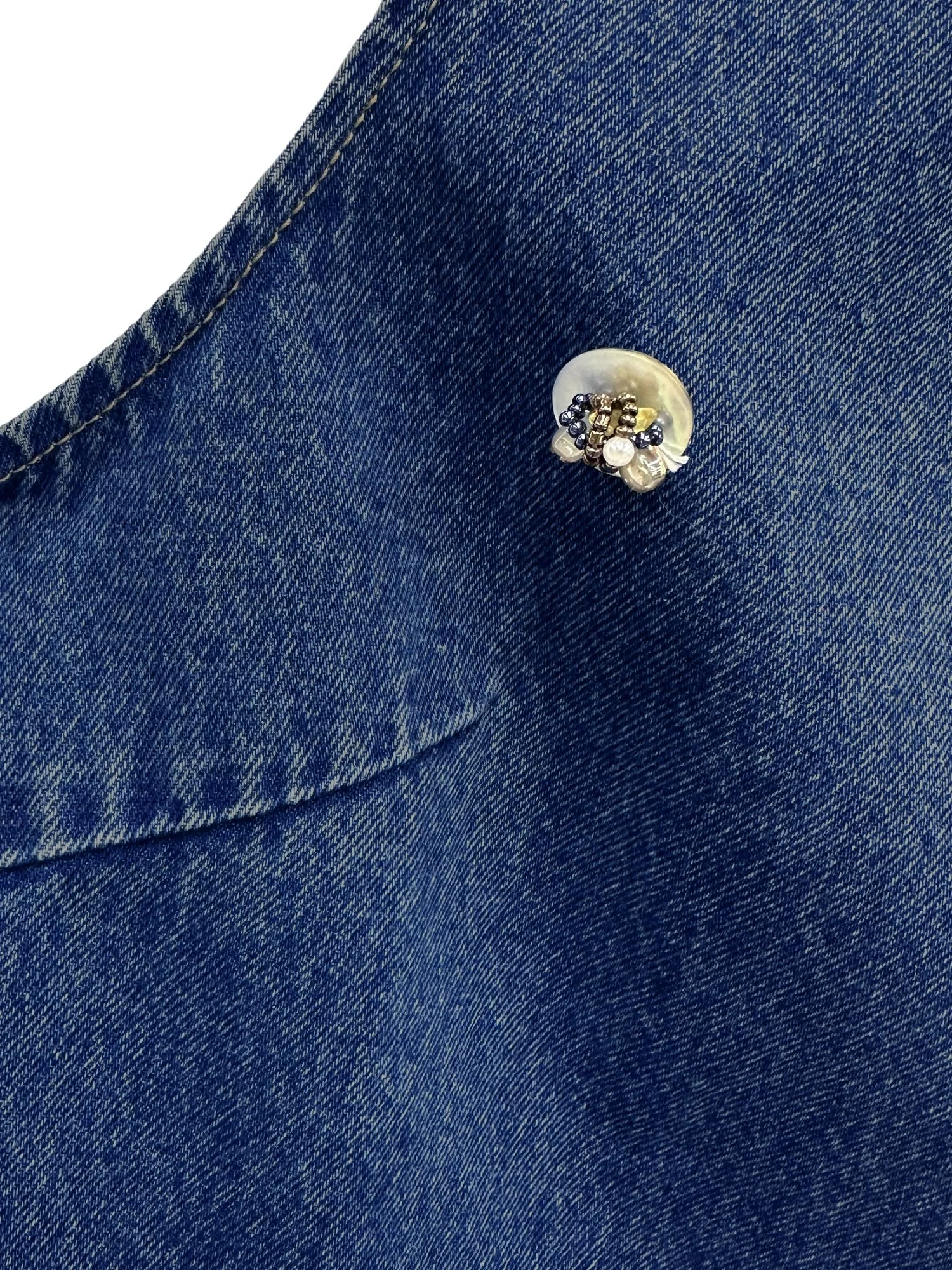 

Платье Le Samedi Spring Casual из хлопкового денима с вышивкой бисером, без рукавов, женское, со съемным меховым воротником, юбка А-силуэта