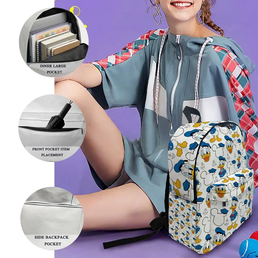 1pc Donald Duck Full Print Design Backpack, Fashionable and Simple, Unisex, Large Capacity, High-Quality Gift