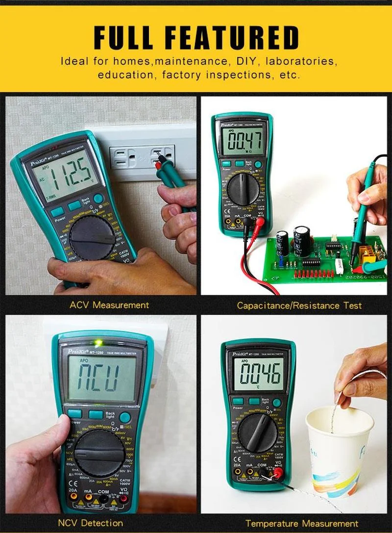 Pro'skit MT-1280D 3 5/6 True RMS Digitalanzeige True Effective Value Hochpräzises Multimeter Multifunktionaler Haushaltsziel