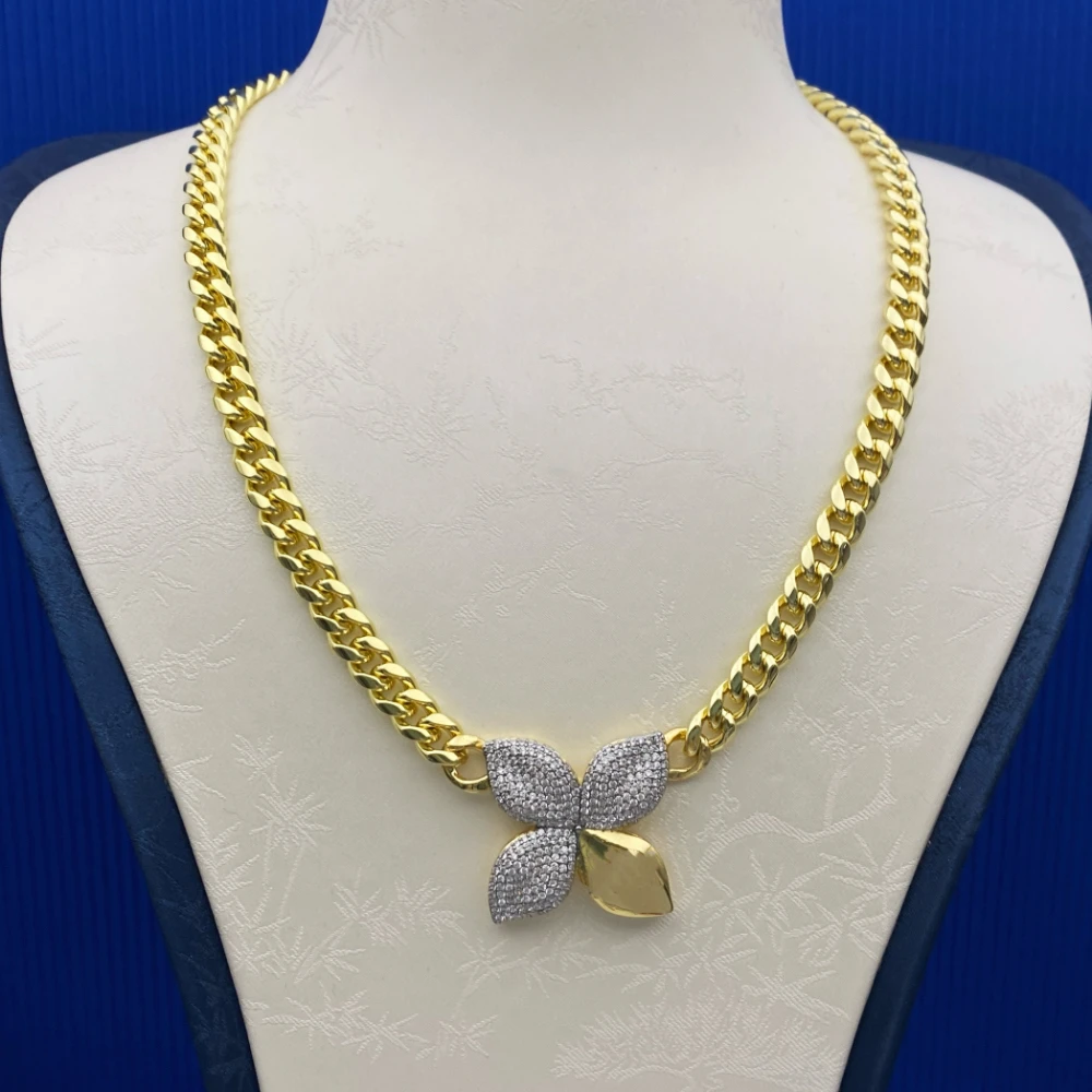 

Falair Gold Plated Copper Bridal Wedding Jewelry Set Zirconia Simulation with Necklace Earrings Bracelet Ring for Nigeria Ghana