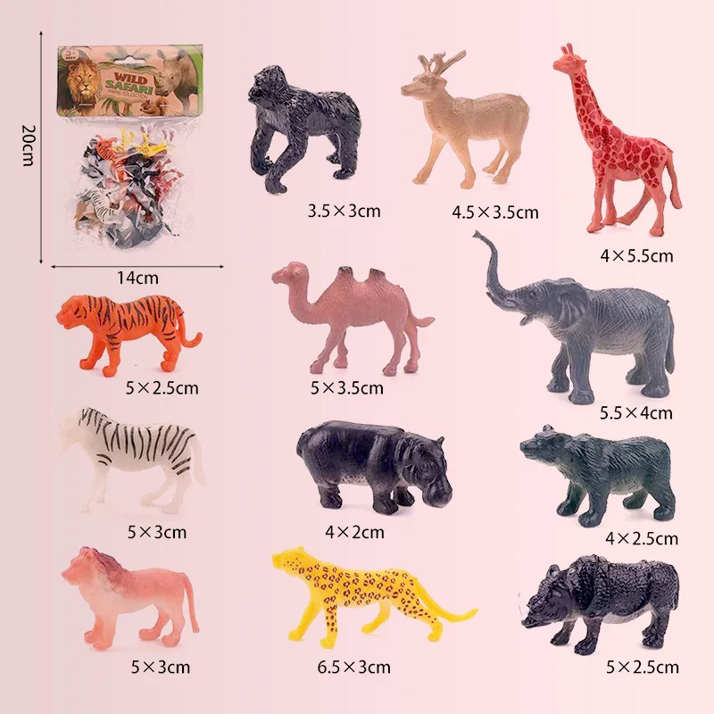 2024 New Children\'s High quality cute zoo wild mini animal figurine Realistic Wild Plastic Learning Party Favors Toy Animals