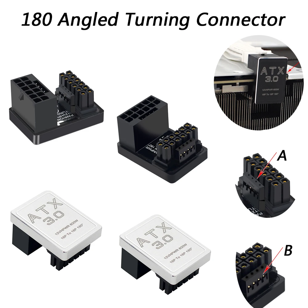 PCIe5.0 Graphics Card ATX 3.0 12VHPWR 12+4 16Pin 600W Power Supply Cable Adapter 180 Degree Angle Connector Power Adapter Board