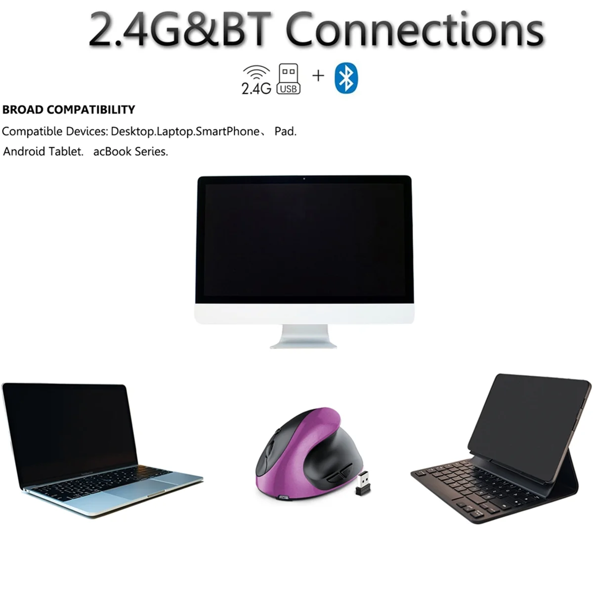 

A04V перезаряжаемая двухрежимная USB 2,4G беспроводная + Bluetooth мышь вертикальная эргономичная оптическая мышь для компьютера ноутбука